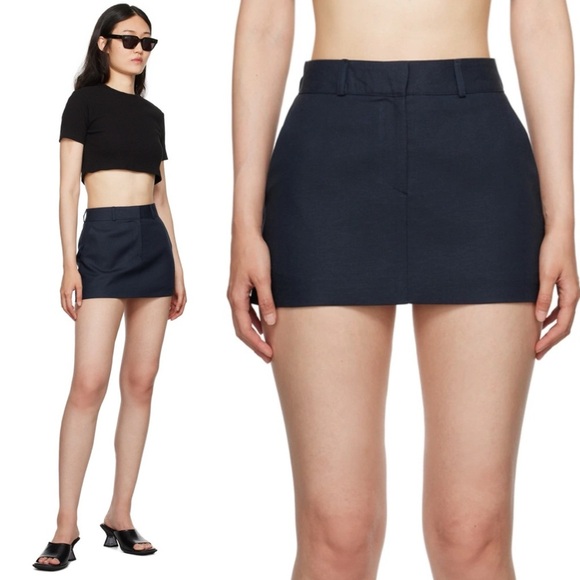 The Frankie Shop- Navy Isle Mini Skirt Size Medium Blue Micro Minimal - Picture 1 of 9
